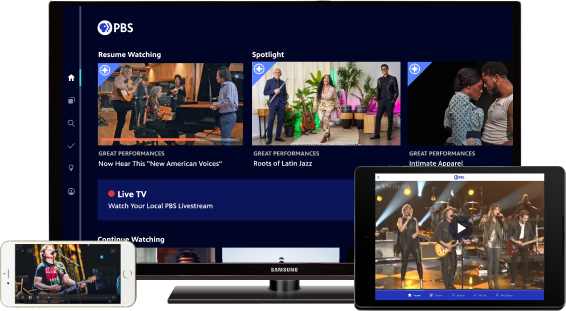 a smart tv, phone, and tablet with images of 